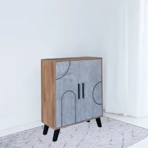 خزانة أحذية بابين خشب ماليزي - رمادي وخشبي