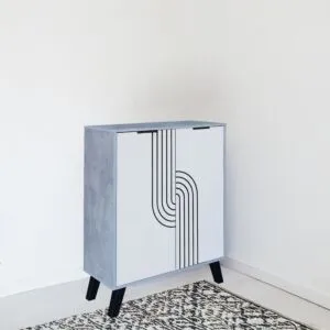 خزانة أحذية بابين خشب ماليزي - رمادي وابيض