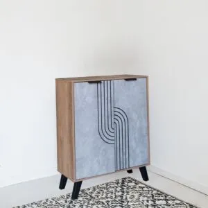 خزانة أحذية بابين خشب ماليزي - خشبي ورمادي