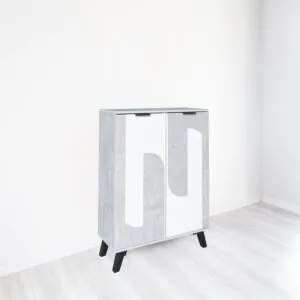 خزانة أحذية خشب ماليزي - رمادي وأبيض