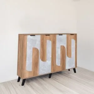 خزانة أحذية قسمين 4 أبواب خشب ماليزي - خشبي ورمادي