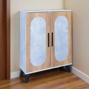 خزانة أحذية بابين خشب ماليزي سيرجي - رمادي وخشبي