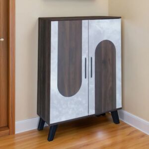 خزانة أحذية بابين خشب ماليزي أولغا - بني غامق ورمادي