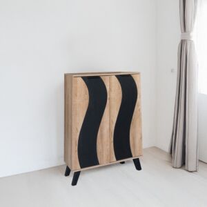 خزانة أحذية بابين خشب ماليزي 80 سم ديمير - خشبي وأسود