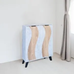 خزانة أحذية بابين خشب ماليزي 80 سم ديمير - رمادي وخشبي