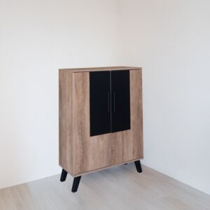 خزانة أحذية بابين خشب ماليزي 80 سم ماريتا - بيج وأسود