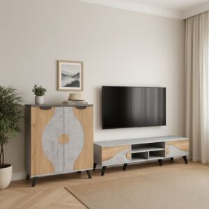 طاولة تلفزيون فيرا 180 سم وخزانة أحذية 4 رفوف