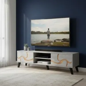 طاولة تلفزيون مستطيلة خشب ماليزي 160 سم - رمادي فاتح وخشبي