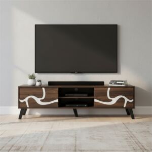 طاولة تلفزيون مستطيلة خشب ماليزي 160 سم - بني غامق ورصاصي