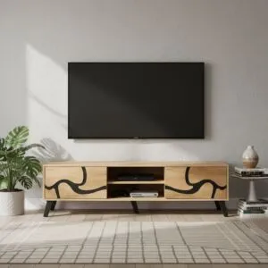 طاولة تلفزيون مستطيلة خشب ماليزي 160 سم - بيج واسود