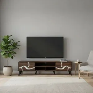 طاولة تلفزيون خشب ماليزي 180 سم - بني غامق ورصاصي