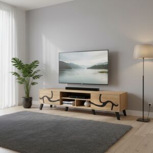 طاولة تلفزيون خشب ماليزي 180 سم - بيج واسود