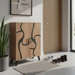 خزانة احذية بابين خشب ماليزي - بيج واسود