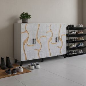 خزانة أحذية خشب ماليزي 2 قسم 4 باب - رمادي فاتح وخشبي