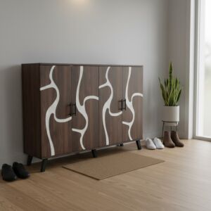 خزانة أحذية خشب ماليزي 2 قسم 4 باب - بني غامق ورصاصي