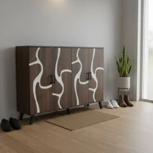 خزانة أحذية خشب ماليزي 2 قسم 4 باب - بني غامق ورصاصي