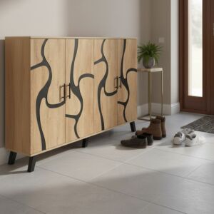 خزانة أحذية خشب ماليزي 2 قسم 4 باب - بيج واسود