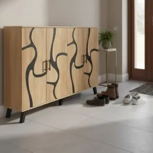 خزانة أحذية خشب ماليزي 2 قسم 4 باب - بيج واسود