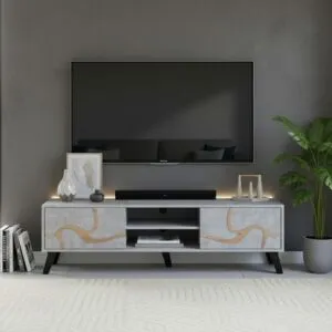 طاولة تلفزيون خشب ماليزي 160 سم - رمادي وبيج