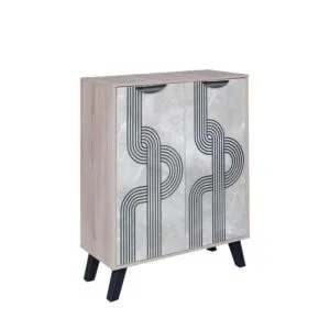 خزانة أحذية بابين خشب ماليزي لاروز - رمادي وبيج