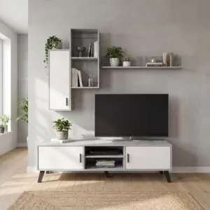 طاولة تلفزيون مورلي 4 قطع - رمادي وابيض