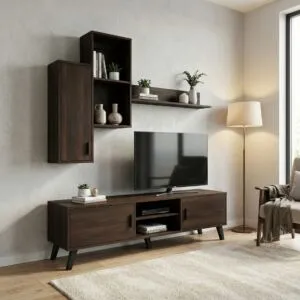 طاولة تلفزيون مورلي 4 قطع - بني