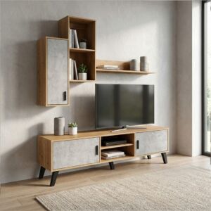 طاولة تلفزيون مورلي 4 قطع - رمادي وخشبي