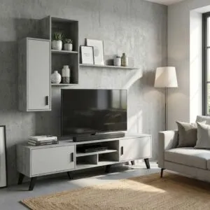 طاولة تلفزيون كوستا 4 قطع - رمادي وابيض