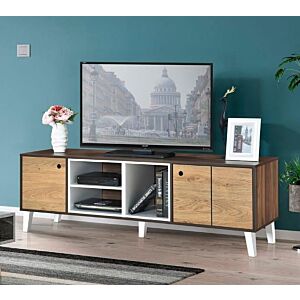 طاولة تلفزيون مولي بني وبيج وأبيض