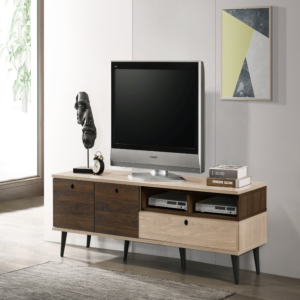 طاولة تلفاز هالزا - 160 سم, لون خشبي فاتح وخشبي غامق