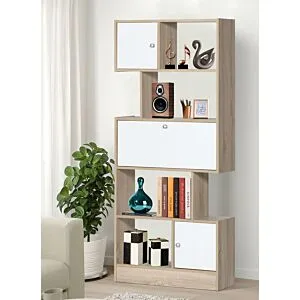 وحدة رفوف روماليا لون خشبي فاتح وأبيض