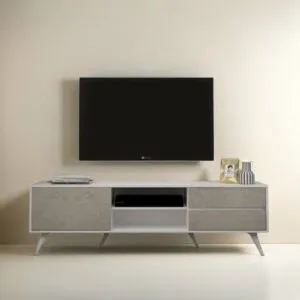 طاولة تلفزيون دايزي ابيض ورمادي