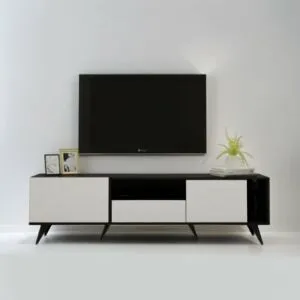 طاولة تلفزيون أركا مع رفوف تخزين - لون أسود و أبيض