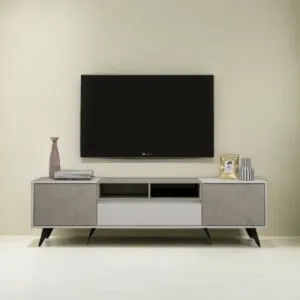 طاولة تلفزيون بيوما ابيض ورمادي فاتح