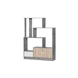 وحدة تخزين مدخل رفوف وأدراج كتب بوناي رمادي ومتعدد الالوان