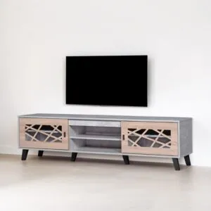 طاولة تلفزيون خشب ماليزي لاكجري لون رمادي وبيج