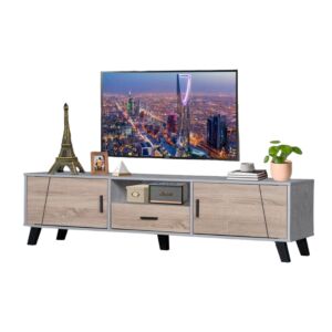 طاولة تلفزيون خشب ماليزي سيلكا اللون رمادي وخشبي