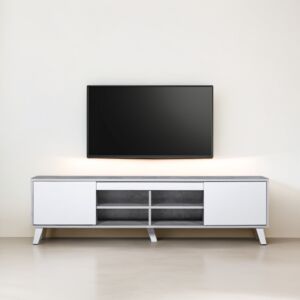 طاولة تلفزيون خشب ماليزي رولانا اللون رمادي وابيض