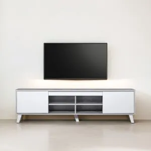 طاولة تلفزيون خشب ماليزي رولانا اللون رمادي وابيض