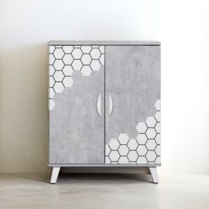 خزانة أحذية فايتو خشب ماليزي بابين - رمادي وأبيض 