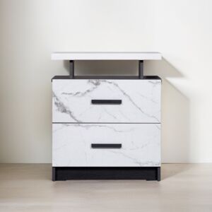 كومودينو درجين ورف علوي خشب ماليزي - كارتر أبيض رخامي وأسود