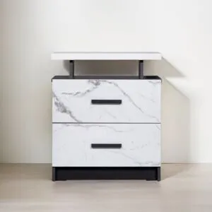 كومودينو درجين ورف علوي خشب ماليزي - كارتر أبيض رخامي وأسود