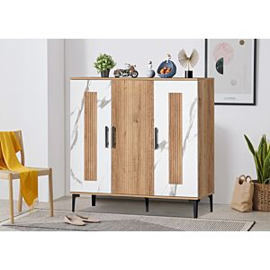 خزانة احذية 3 ابواب كاترين - ابيض وخشبي