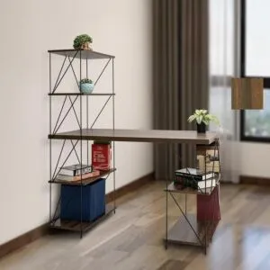 طاولة مكتب مع أرفف جانبية - بني