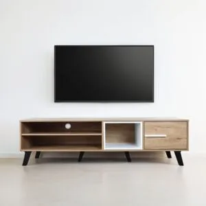 طاولة تلفاز خشب ماليزي إيفز - بني فاتح