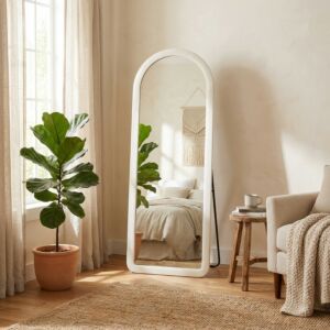 مرآة ستاند مع إطار قماش مخمل ليزا - بيج