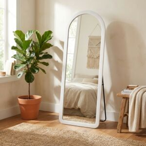 مرآة ستاند مع إطار قماش مخمل ليزا - ابيض