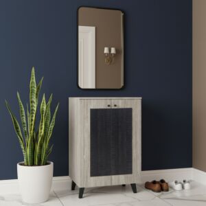 خزانة أحذية 2 باب خشب ماليزي جيري - بيج واسود