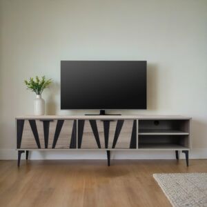 طاولة تلفزيون خشب ماليزي 160 سم فيرتال - خشبي واسود
