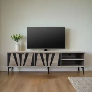 طاولة تلفزيون خشب ماليزي 160 سم فيرتال - خشبي واسود